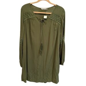 Mi Ami Francescas Olive Tassels Boho Pockets Lace Lined Rayon Tunic Dress M NWT